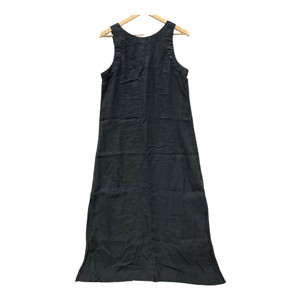 DKNY Womens Black Linen Blend V-Neck Sleeveless Side Slit Maxi Dress Size S - Picture 3 of 9